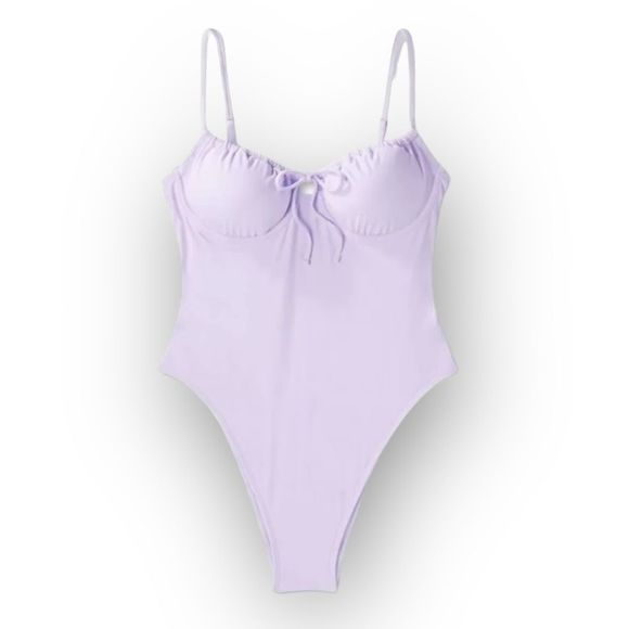 WILD FABLE Shirred Underwire Cheeky Swimsuit in Purple Size Small NEW - Picture 4 of 11